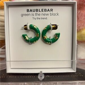 BaubleBar Emerald Green and Gold Hoop Earrings
